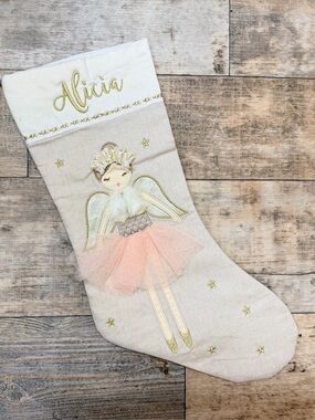 Personalized 'Alicia’ Glitter Angel Pink Tulle Mon Ami Christmas Stocking